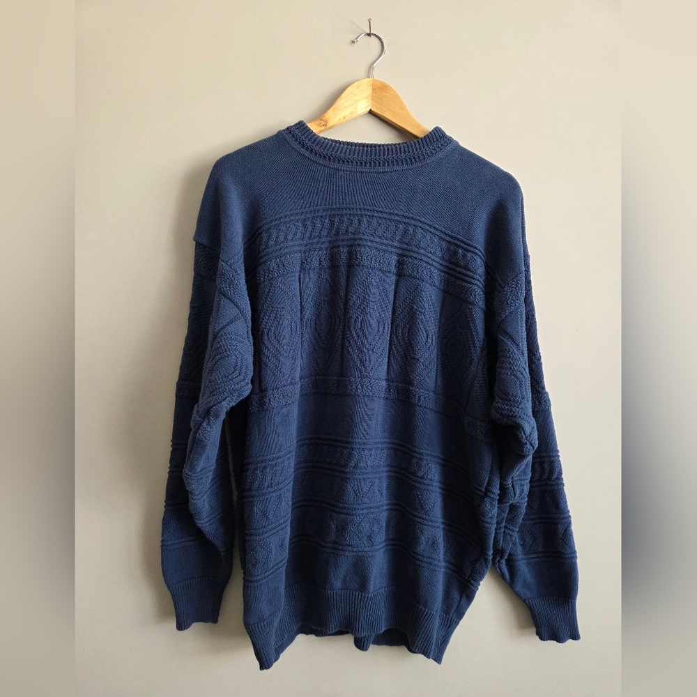 Vintage TT&CO Sport Navy Blue Chunky Crewneck Knit Long Sleeve Oversized Cozy M